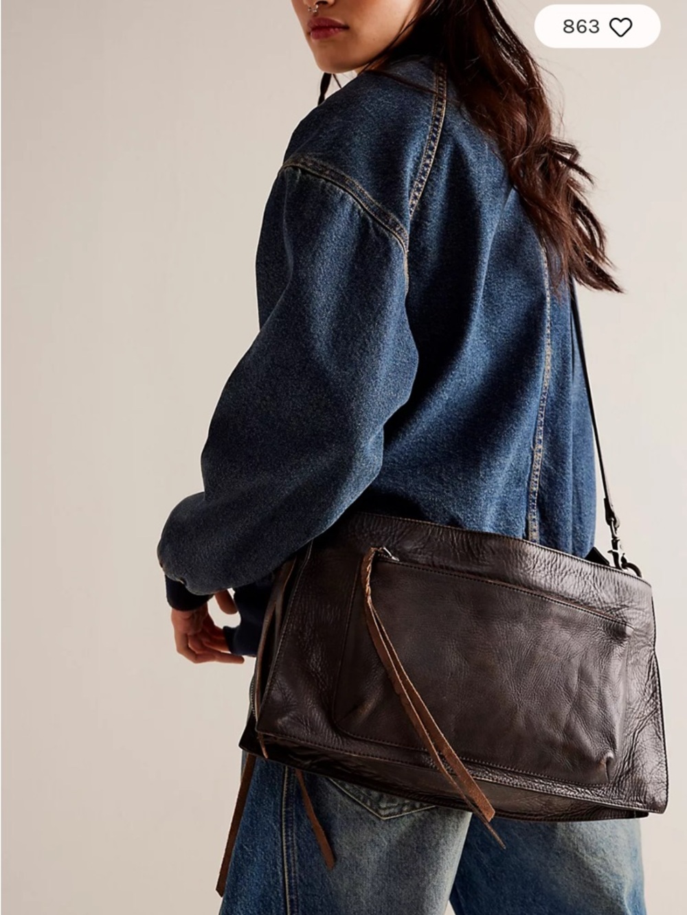 Free People Dark Brown Leather Messenger Bag